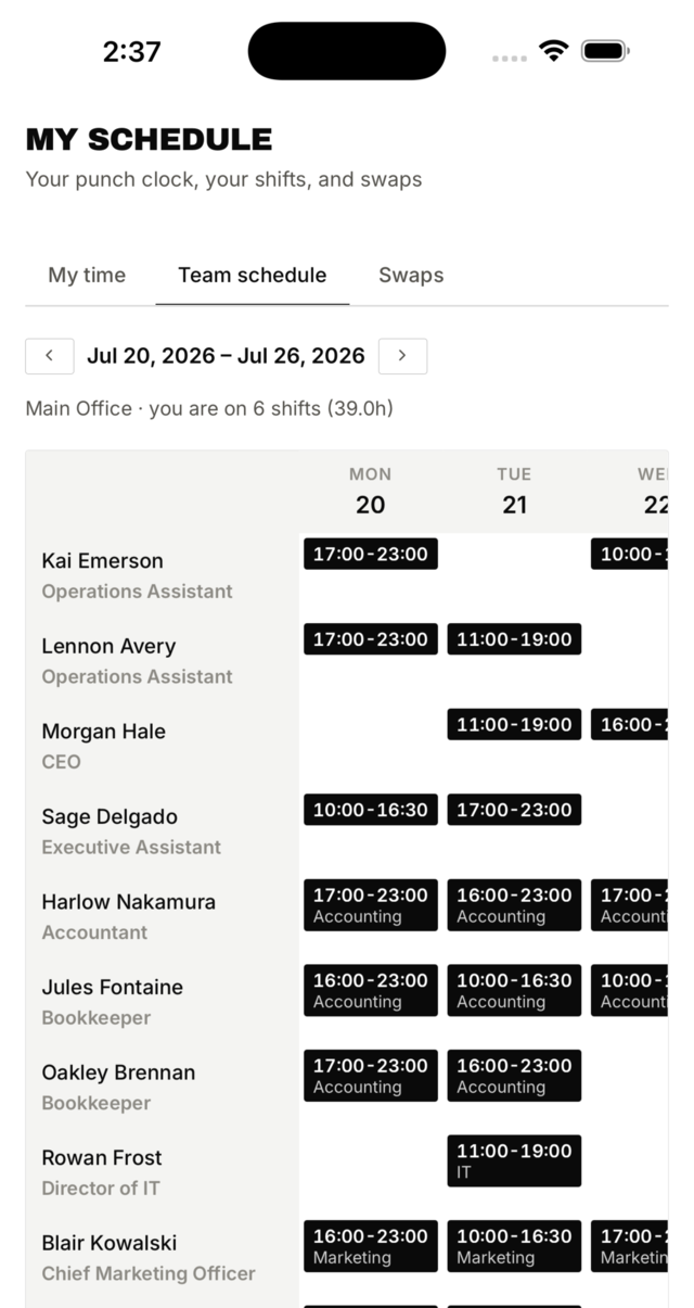 Team schedule on iPhone